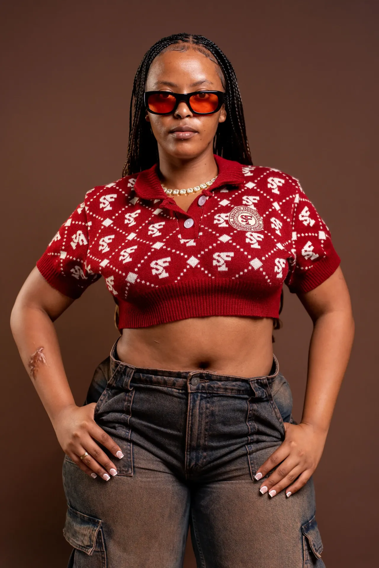 SF Knitwear Crop Top - Burgundy