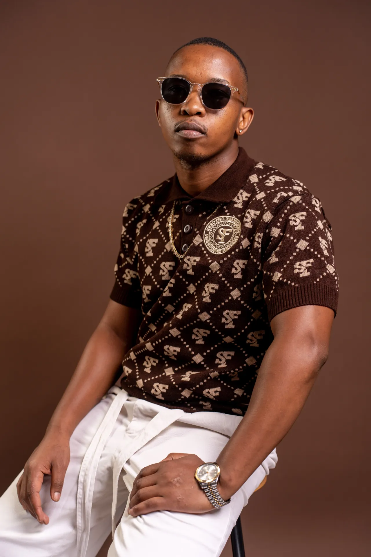 SF Knitwear Polo Shirt — Choc Biscuit