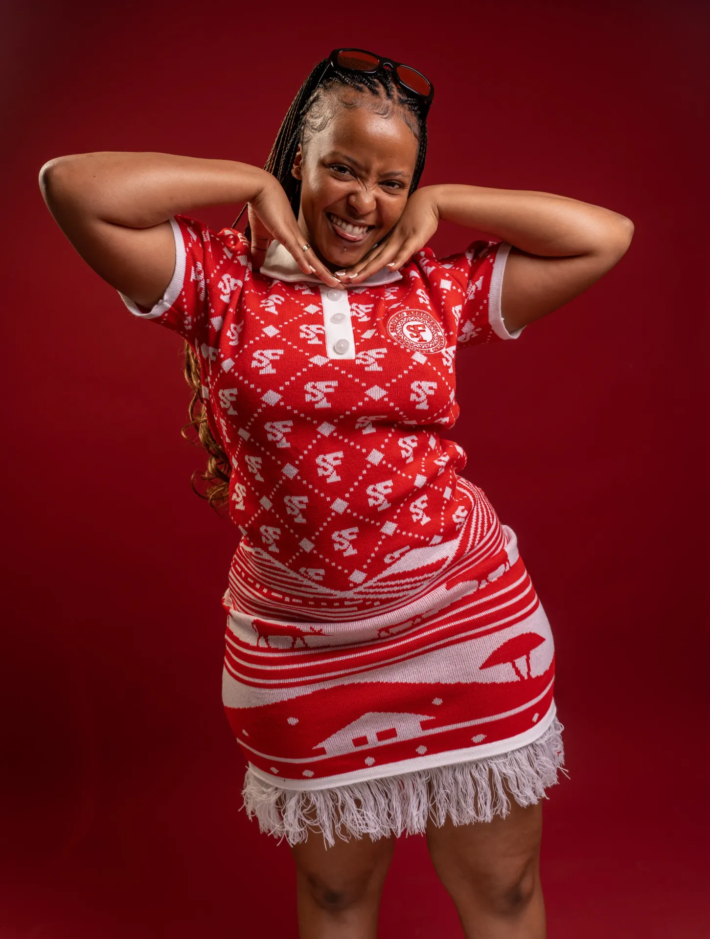 SF Knitwear Polo Dress - Red/White